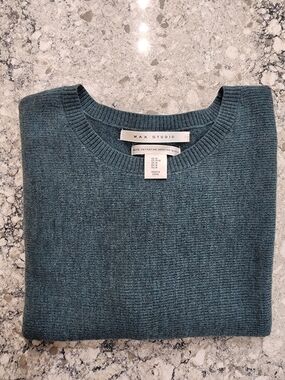 MAX STUDIO 100% Extra Fine Merino Wool Crewneck Sweater in Teal